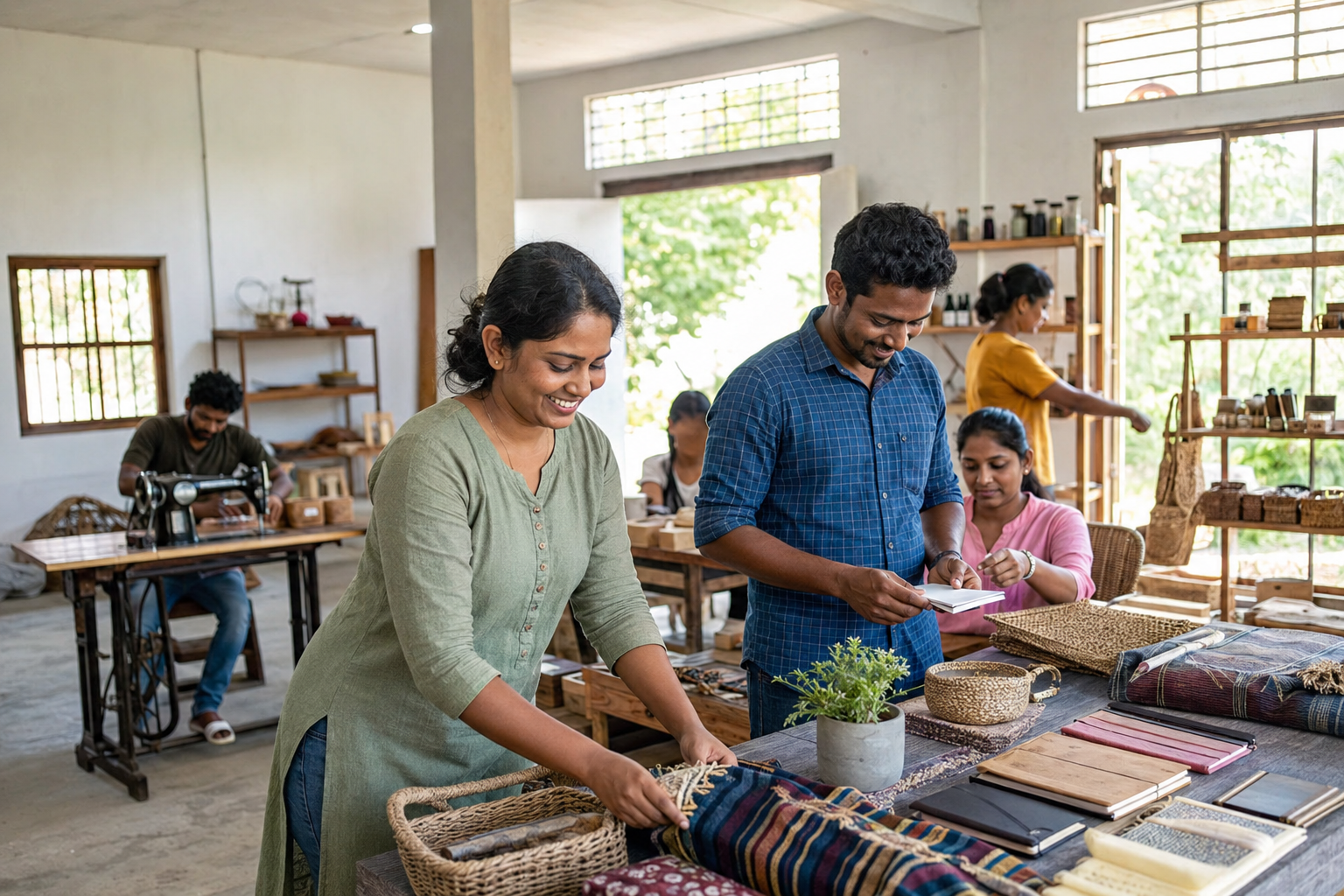 Northern Sri Lankan entrepreneurs working together in a local business workspace